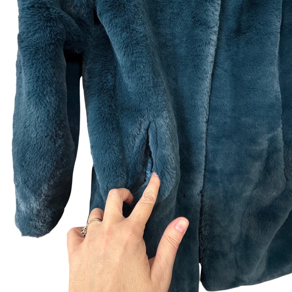 Christian Siriano Faux Fur Coat Teal Blue S Whimsigoth Coquette Glam Formal - Picture 5 of 15
